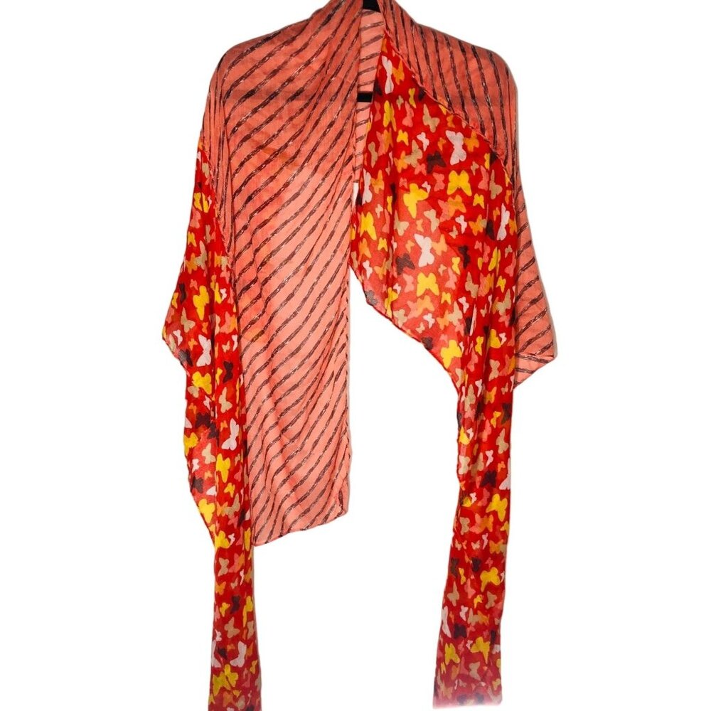 red pink scarf butterfly stripped sheer multi color orange READ